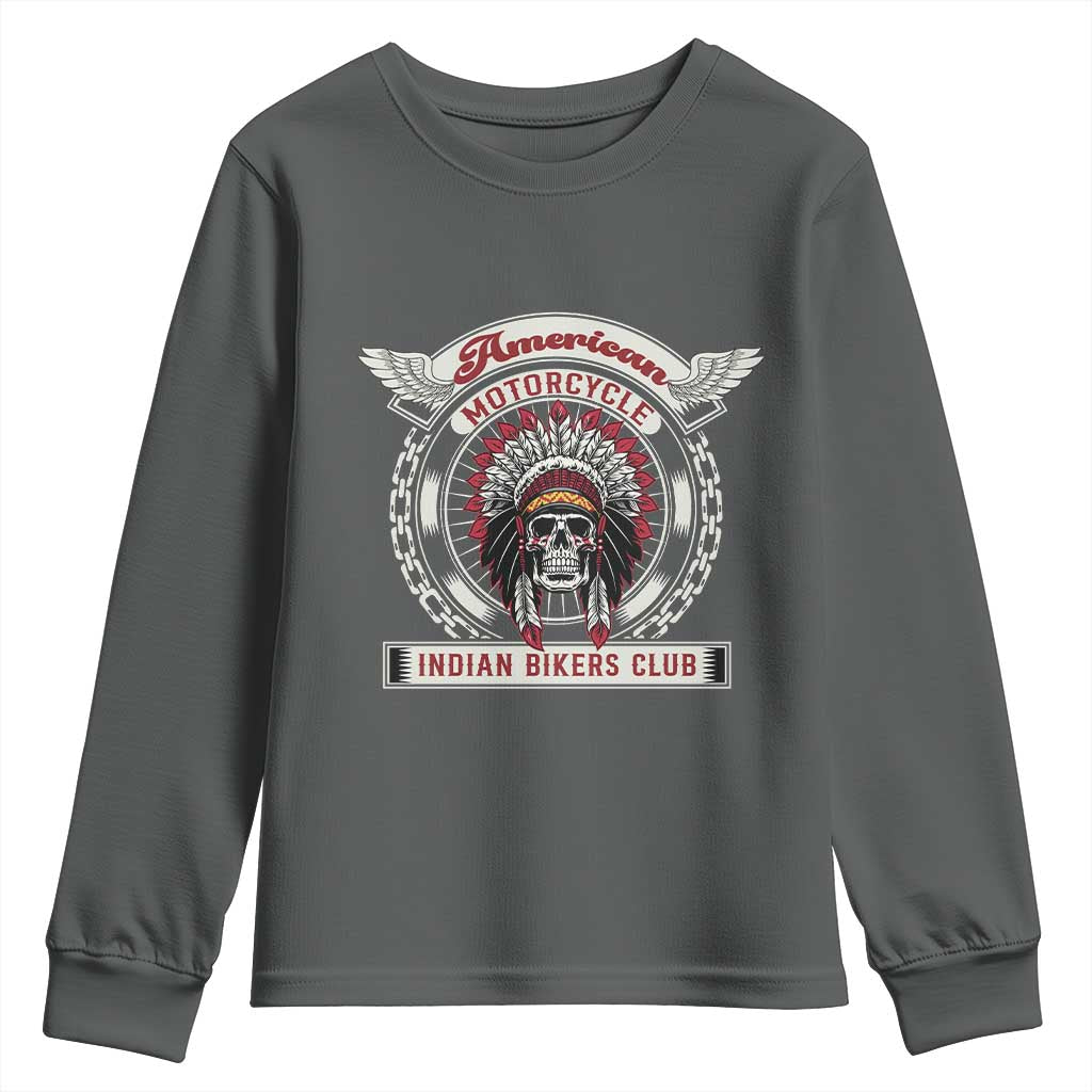 Native American Indian Chief Skull Motorcycle Headdress Youth Sweatshirt TS14 Dark Heather Print Your Wear