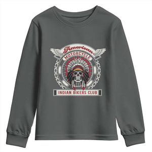 Native American Indian Chief Skull Motorcycle Headdress Youth Sweatshirt TS14 Dark Heather Print Your Wear