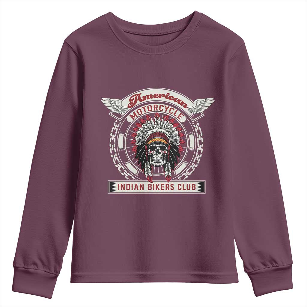 Native American Indian Chief Skull Motorcycle Headdress Youth Sweatshirt TS14 Maroon Print Your Wear