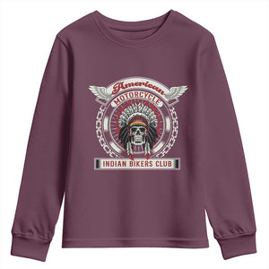 Native American Indian Chief Skull Motorcycle Headdress Youth Sweatshirt TS14 Maroon Print Your Wear