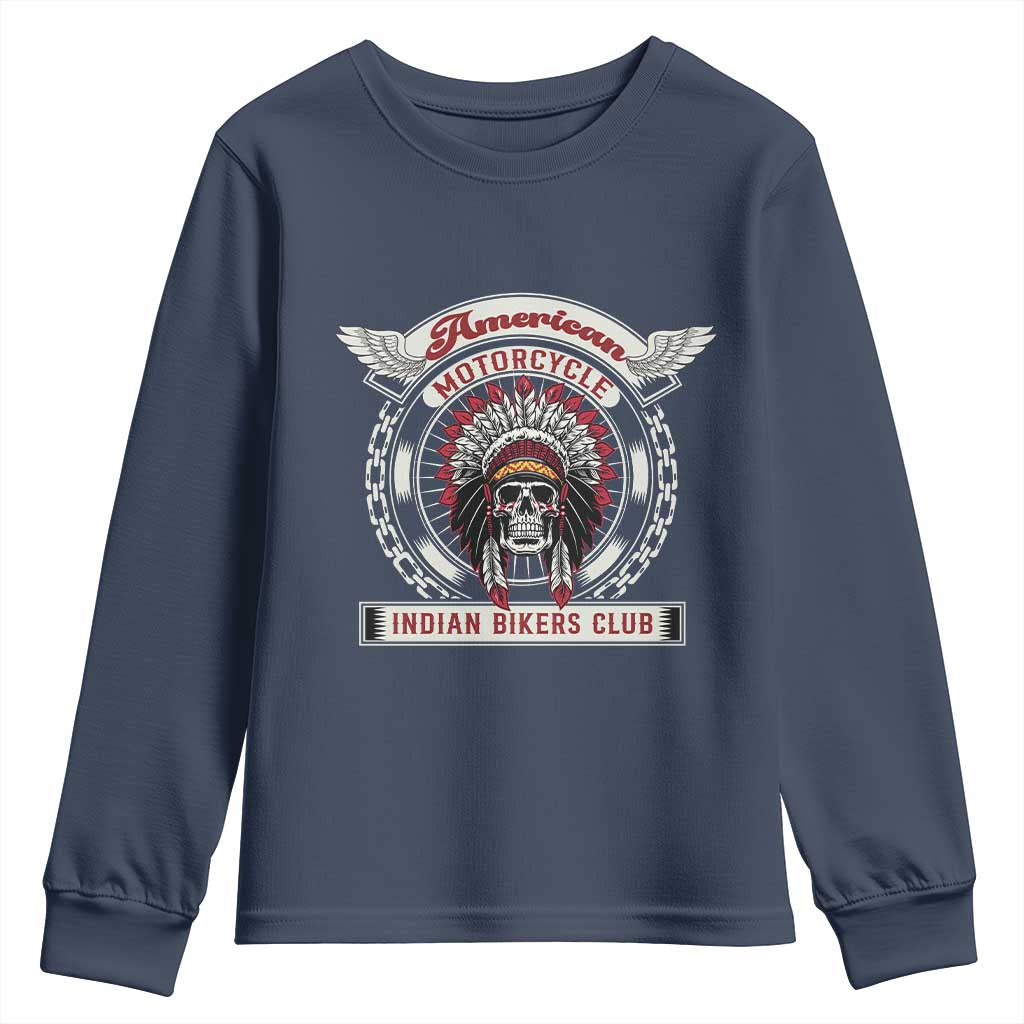 Native American Indian Chief Skull Motorcycle Headdress Youth Sweatshirt TS14 Navy Print Your Wear