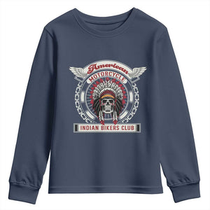 Native American Indian Chief Skull Motorcycle Headdress Youth Sweatshirt TS14 Navy Print Your Wear