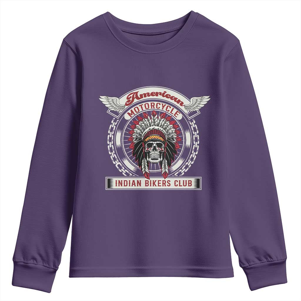 Native American Indian Chief Skull Motorcycle Headdress Youth Sweatshirt TS14 Purple Print Your Wear