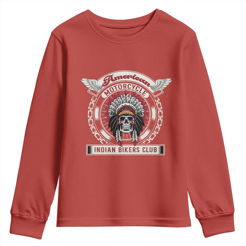 Native American Indian Chief Skull Motorcycle Headdress Youth Sweatshirt TS14 Red Print Your Wear