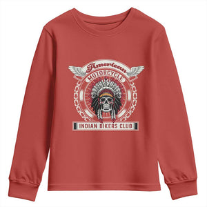 Native American Indian Chief Skull Motorcycle Headdress Youth Sweatshirt TS14 Red Print Your Wear