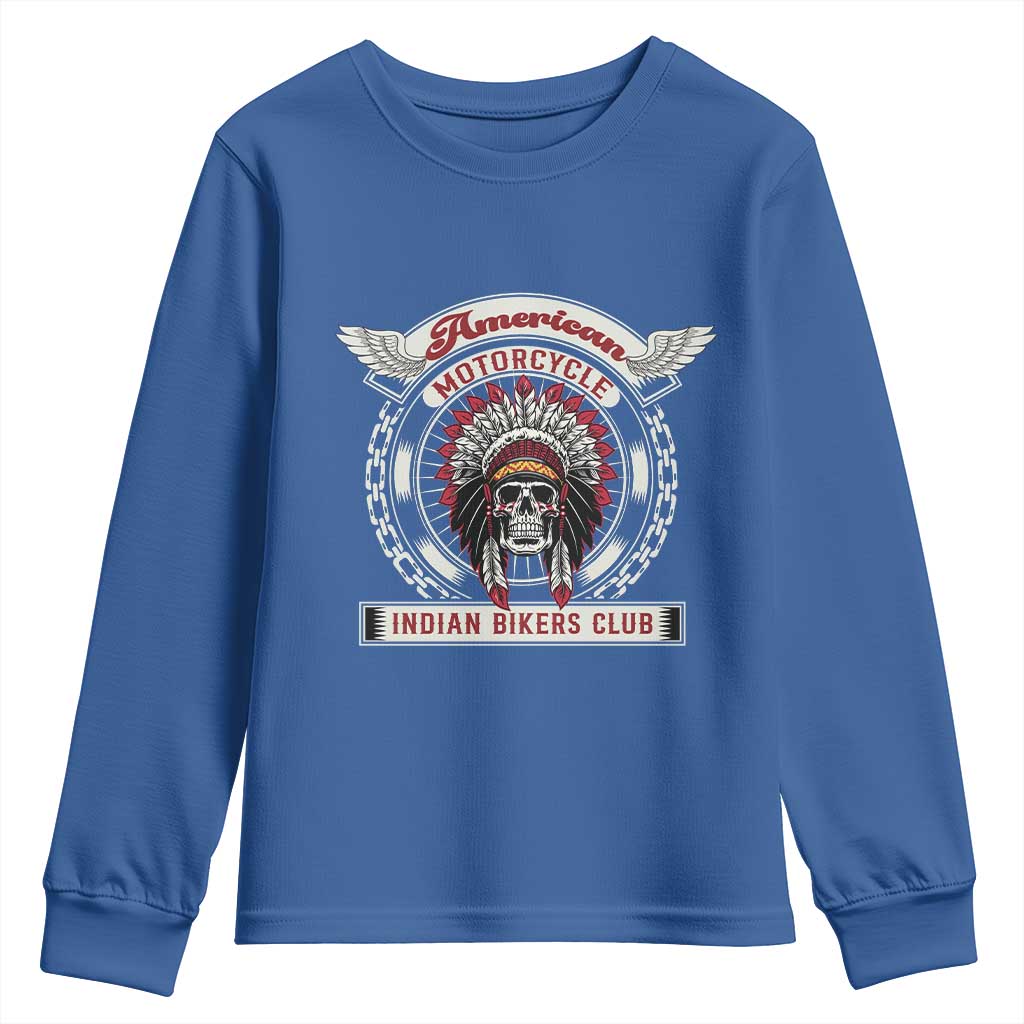 Native American Indian Chief Skull Motorcycle Headdress Youth Sweatshirt TS14 Royal Blue Print Your Wear