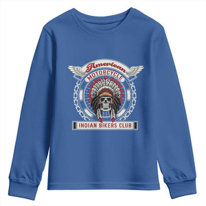 Native American Indian Chief Skull Motorcycle Headdress Youth Sweatshirt TS14 Royal Blue Print Your Wear