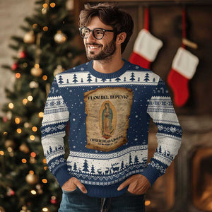Virgin Mary Ugly Christmas Sweater Our Lady Virgen De Guadalupe TS14 Navy Beige Print Your Wear