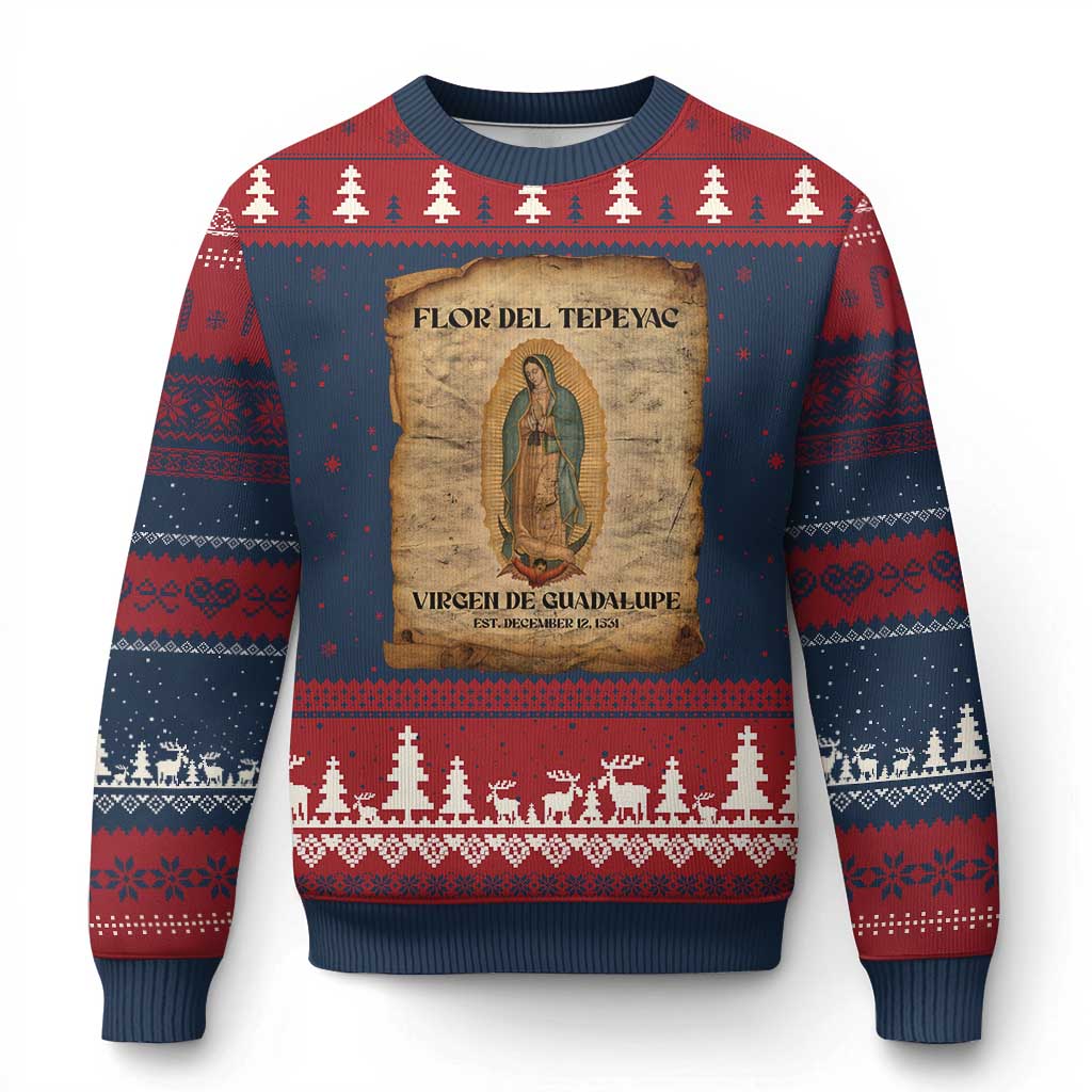 Virgin Mary Ugly Christmas Sweater Our Lady Virgen De Guadalupe TS14 Navy Red Print Your Wear