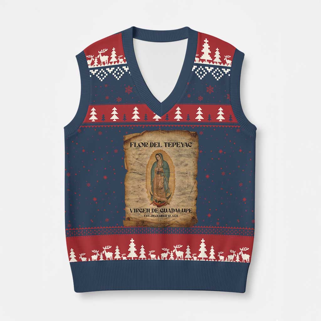 Virgin Mary V-Neck Knit Sweater Vest Our Lady Virgen De Guadalupe TS14 Navy Red Print Your Wear
