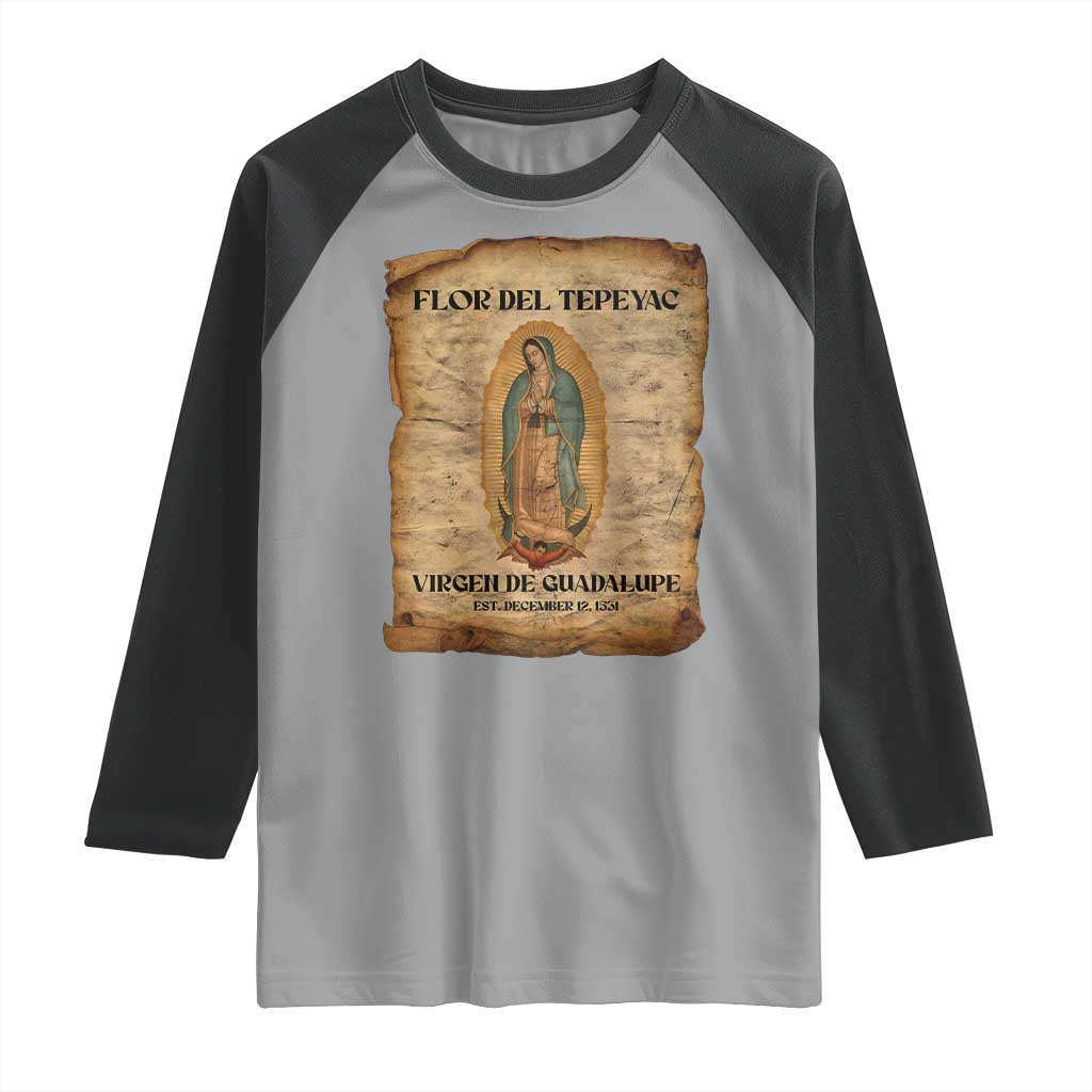 Virgin Mary Raglan Shirt Our Lady Virgen De Guadalupe TS14 Sport Gray Black Print Your Wear