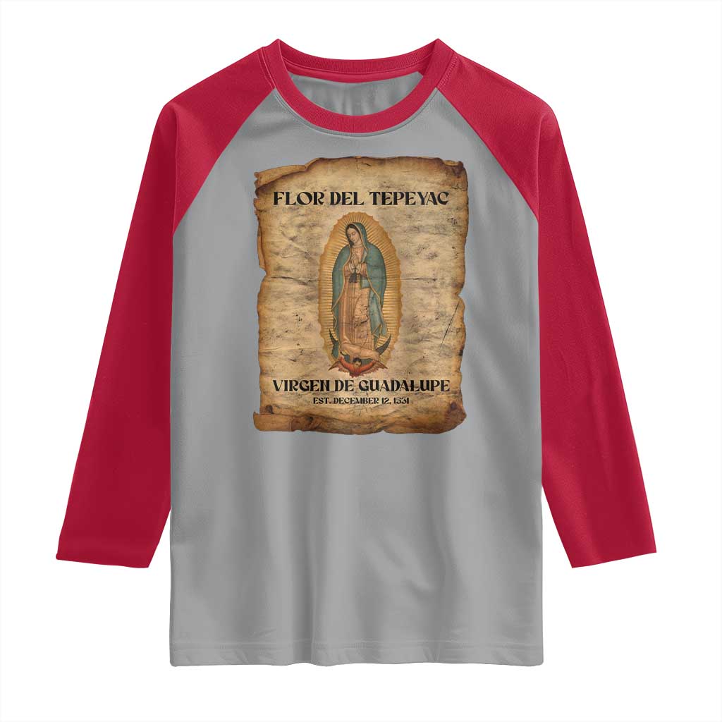 Virgin Mary Raglan Shirt Our Lady Virgen De Guadalupe TS14 Sport Gray Red Print Your Wear