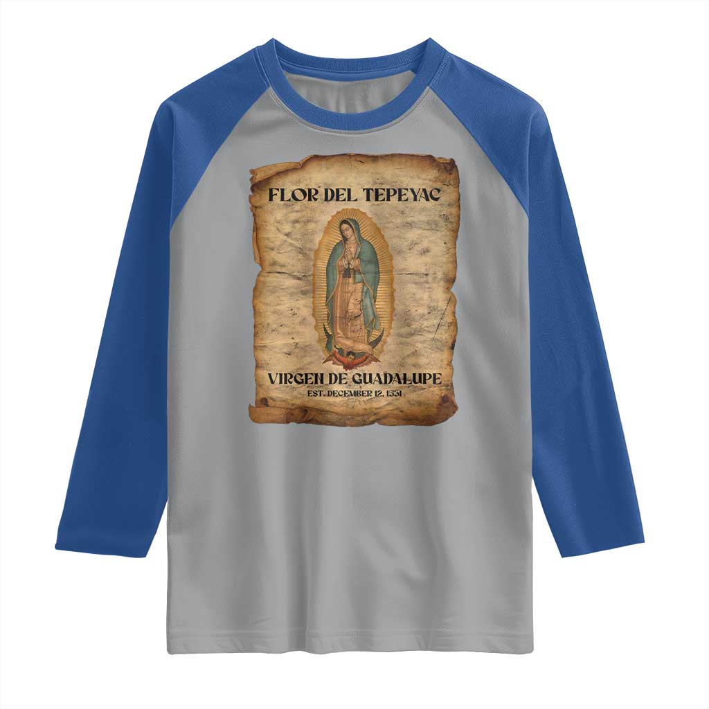 Virgin Mary Raglan Shirt Our Lady Virgen De Guadalupe TS14 Sport Gray Royal Print Your Wear