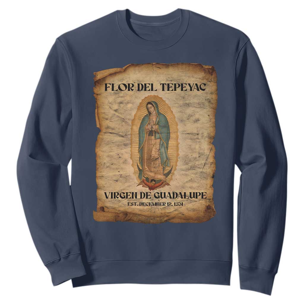 Virgin Mary Sweatshirt Our Lady Virgen De Guadalupe TS14 Navy Print Your Wear