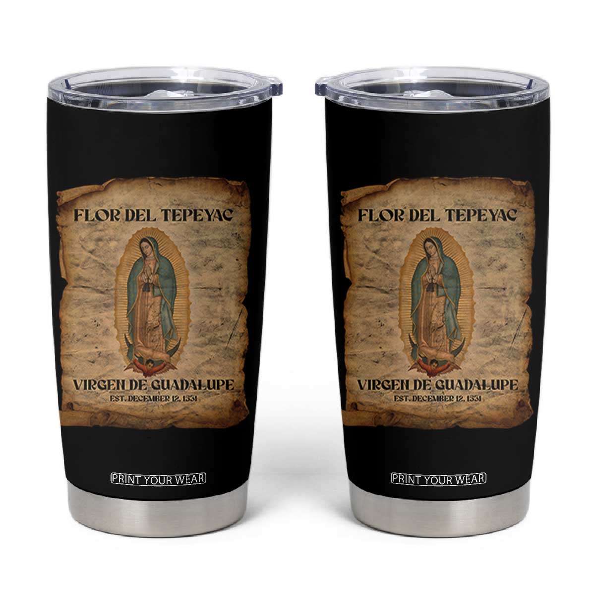 Virgin Mary Tumbler Cup Our Lady Virgen De Guadalupe TS14 Black Print Your Wear