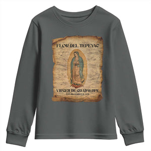 Virgin Mary Youth Sweatshirt Our Lady Virgen De Guadalupe TS14 Dark Heather Print Your Wear