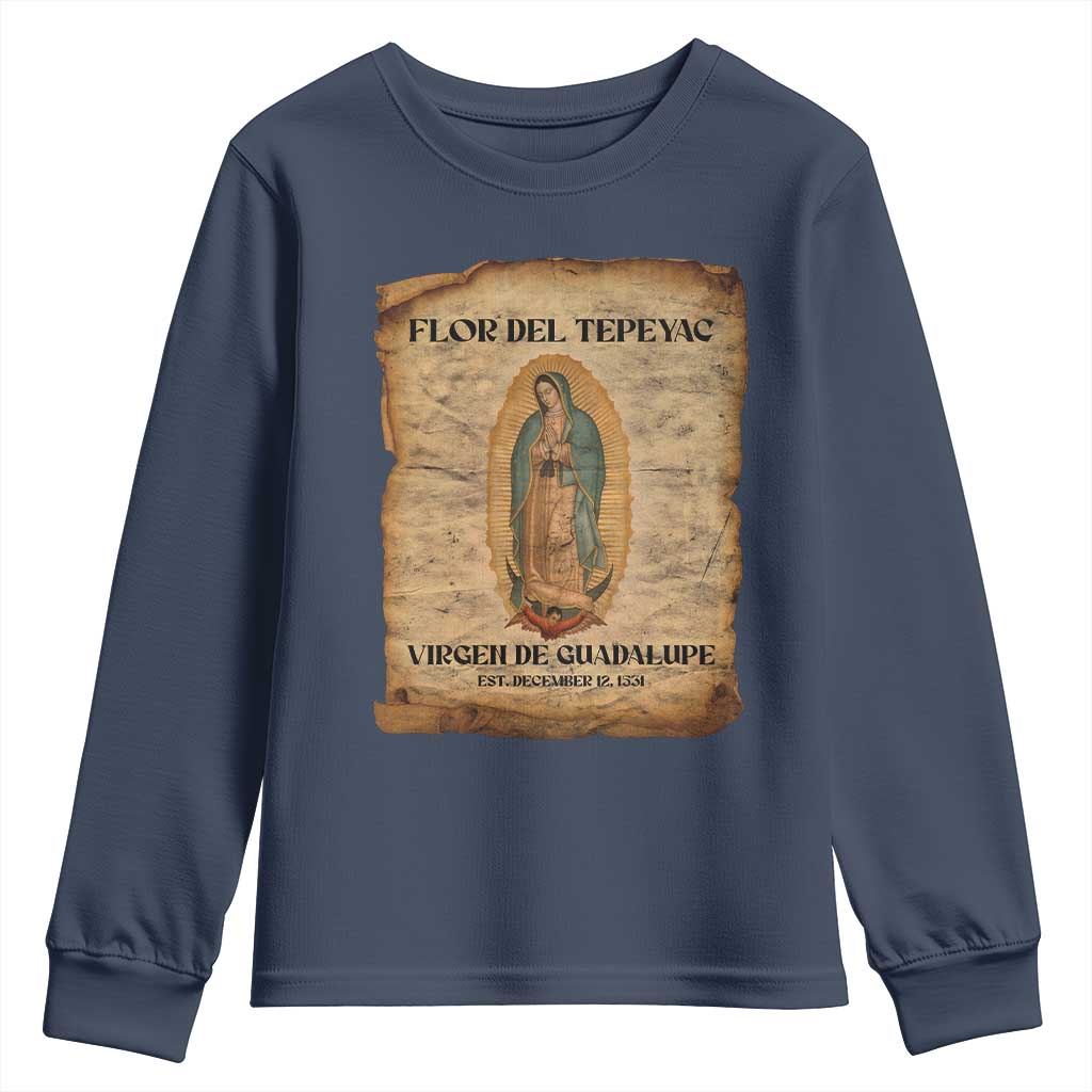 Virgin Mary Youth Sweatshirt Our Lady Virgen De Guadalupe TS14 Navy Print Your Wear