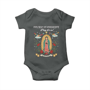 Virgin Mary Baby Onesie Our Lady Of Guadalupe Pray For Us TS14 Dark Heather Print Your Wear