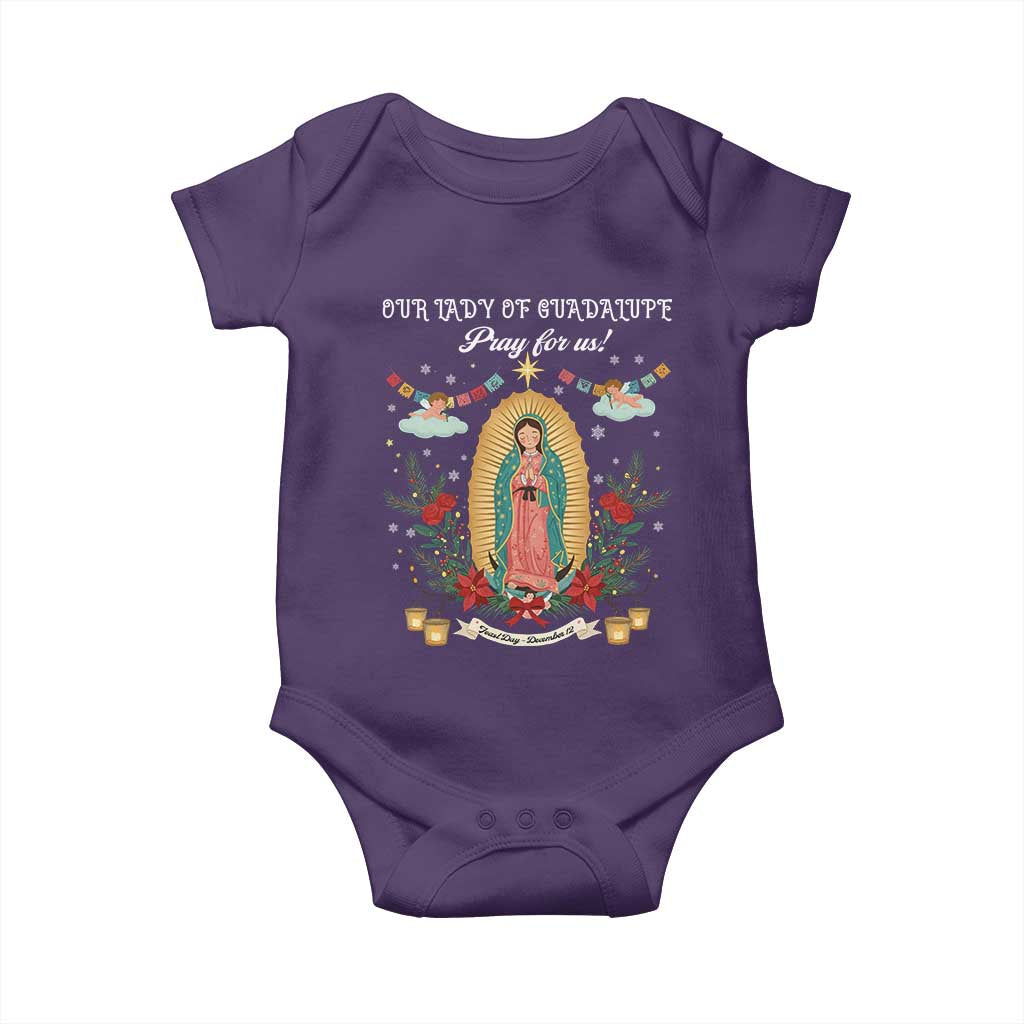 Virgin Mary Baby Onesie Our Lady Of Guadalupe Pray For Us TS14 Purple Print Your Wear