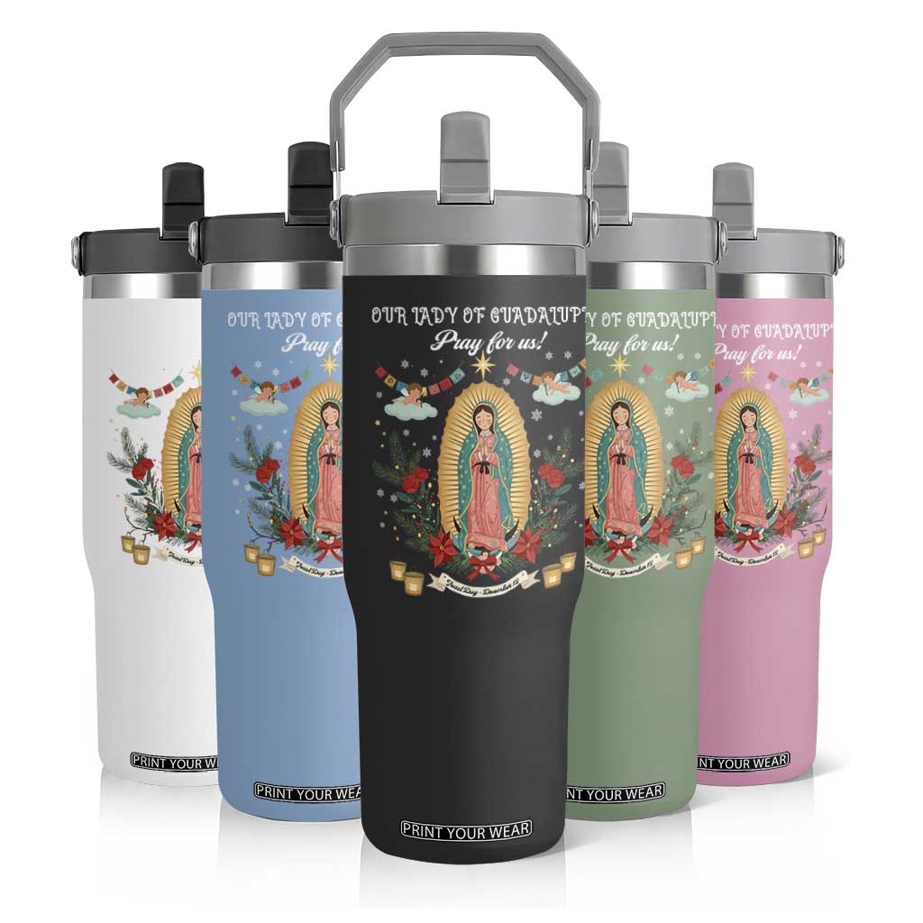 Virgin Mary Flip Straw Tumbler Our Lady Of Guadalupe Pray For Us TS14 Print Your Wear