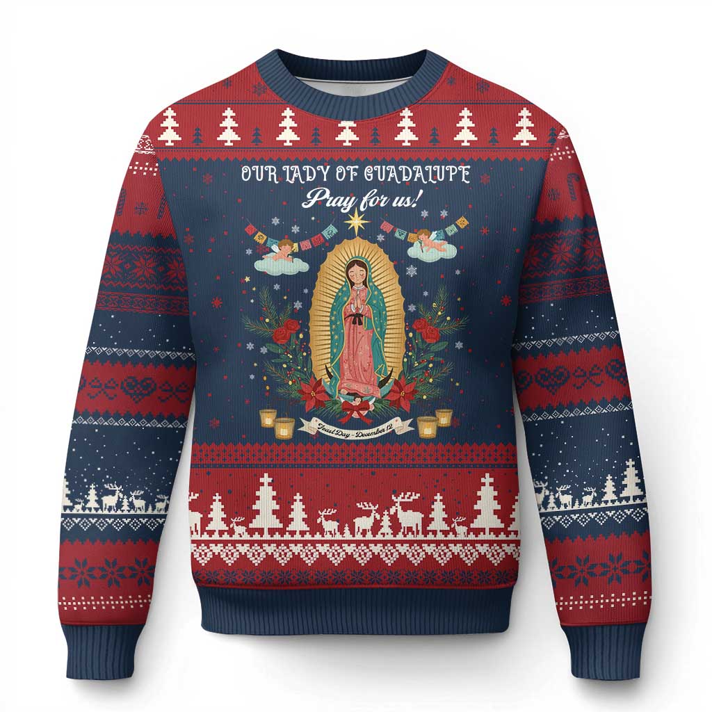 Virgin Mary Ugly Christmas Sweater Our Lady Of Guadalupe Pray For Us TS14 Navy Red Print Your Wear
