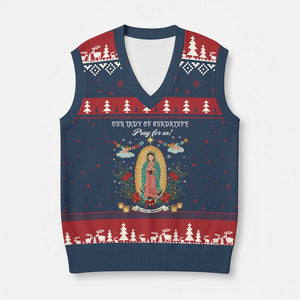 Virgin Mary V-Neck Knit Sweater Vest Our Lady Of Guadalupe Pray For Us TS14 Navy Red Print Your Wear