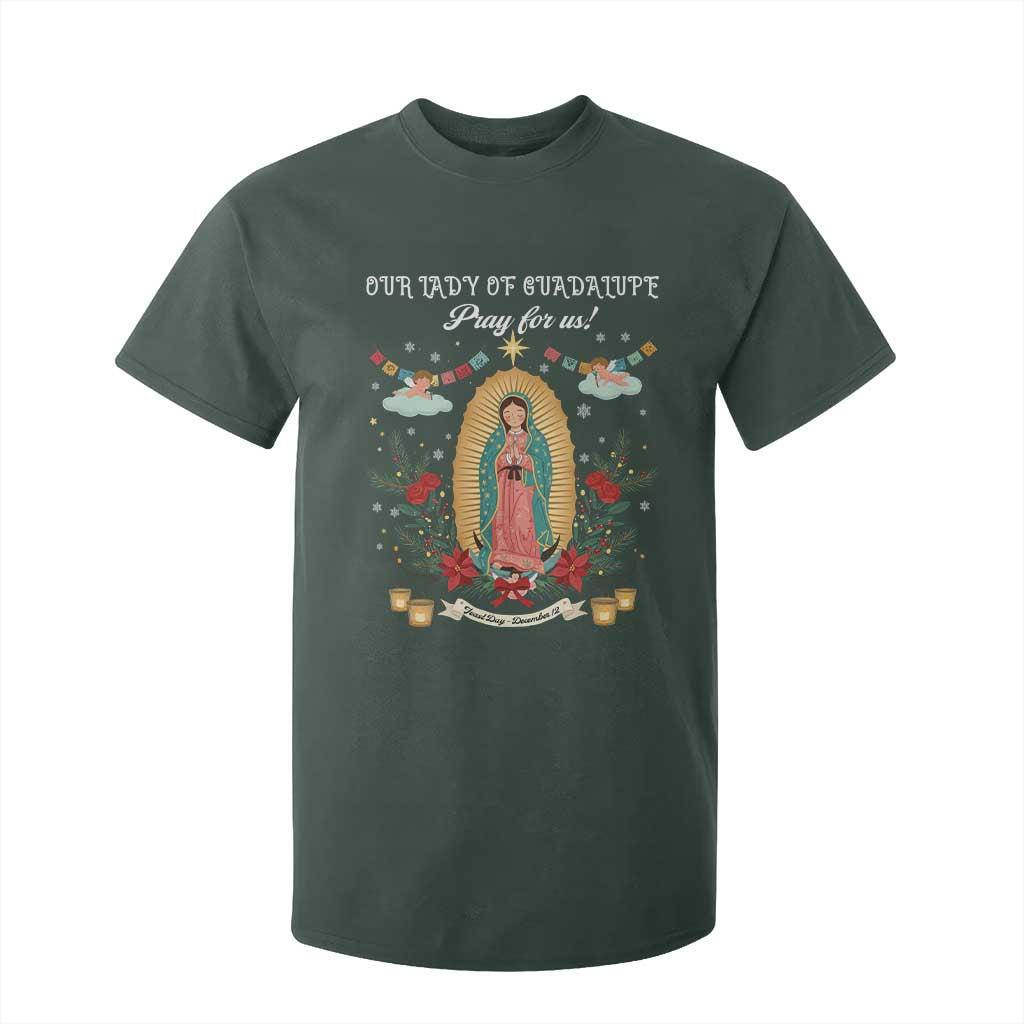 Virgin Mary T Shirt For Kid Our Lady Of Guadalupe Pray For Us TS14 Dark Forest Green Print Your Wear