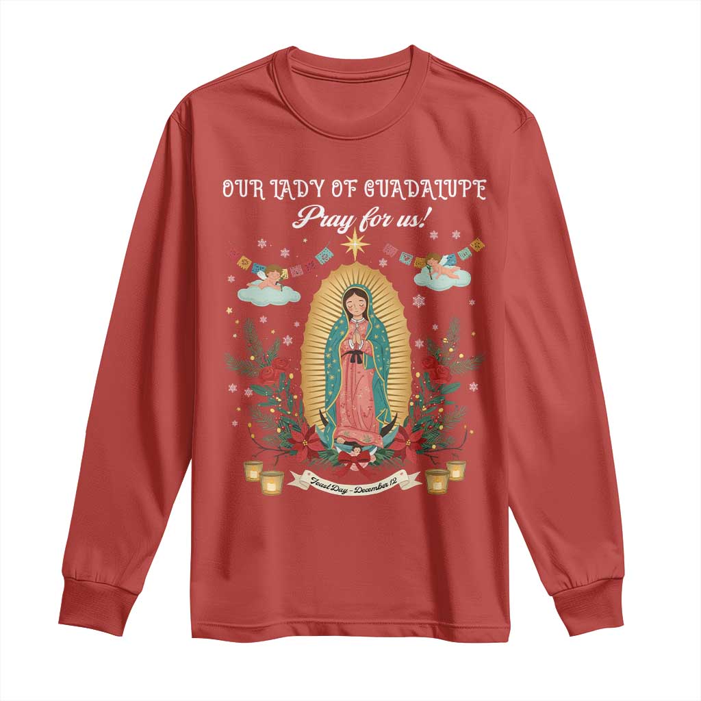 Virgin Mary Long Sleeve Shirt Our Lady Of Guadalupe Pray For Us TS14 Red Print Your Wear