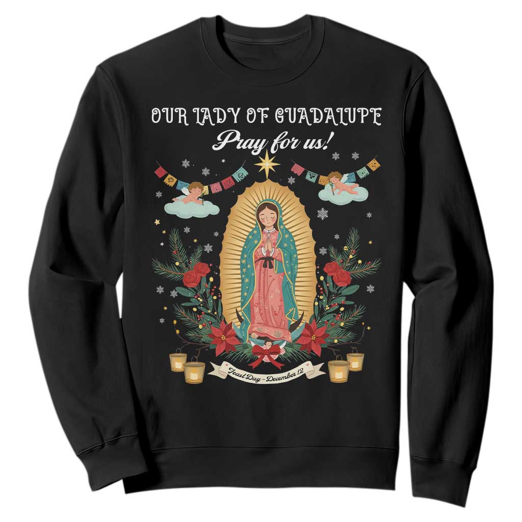 Virgin Mary Sweatshirt Our Lady Of Guadalupe Pray For Us TS14 Black Print Your Wear