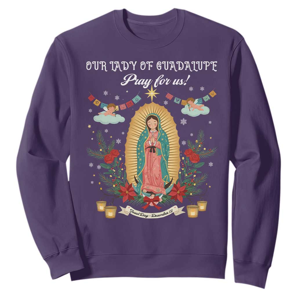 Virgin Mary Sweatshirt Our Lady Of Guadalupe Pray For Us TS14 Purple Print Your Wear