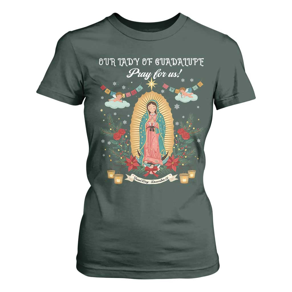 Virgin Mary T Shirt For Women Our Lady Of Guadalupe Pray For Us TS14 Dark Forest Green Print Your Wear