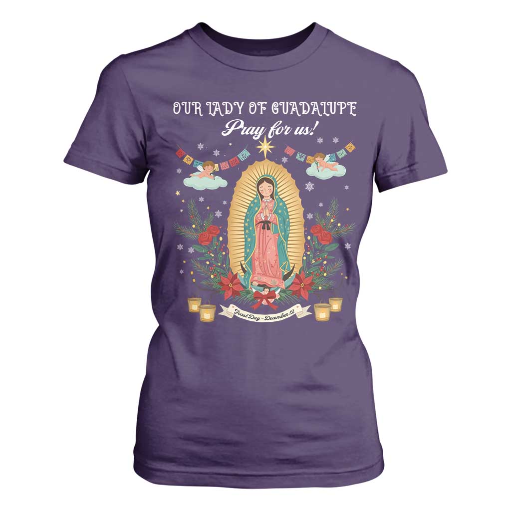 Virgin Mary T Shirt For Women Our Lady Of Guadalupe Pray For Us TS14 Purple Print Your Wear