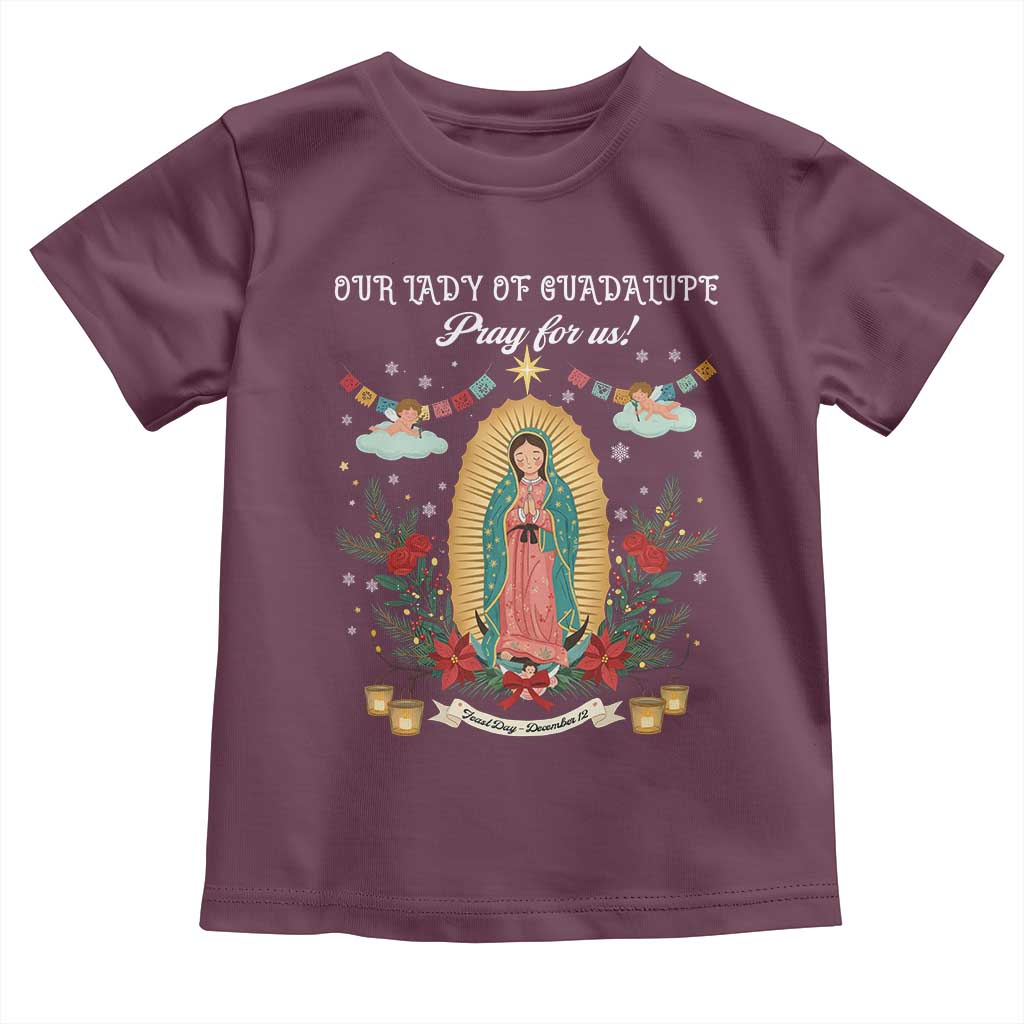 Virgin Mary Toddler T Shirt Our Lady Of Guadalupe Pray For Us TS14 Maroon Print Your Wear