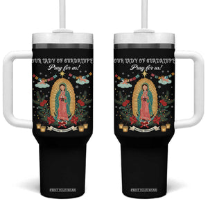 Virgin Mary Tumbler With Handle Our Lady Of Guadalupe Pray For Us TS14 One Size: 40 oz Black Print Your Wear