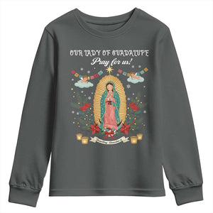 Virgin Mary Youth Sweatshirt Our Lady Of Guadalupe Pray For Us TS14 Dark Heather Print Your Wear