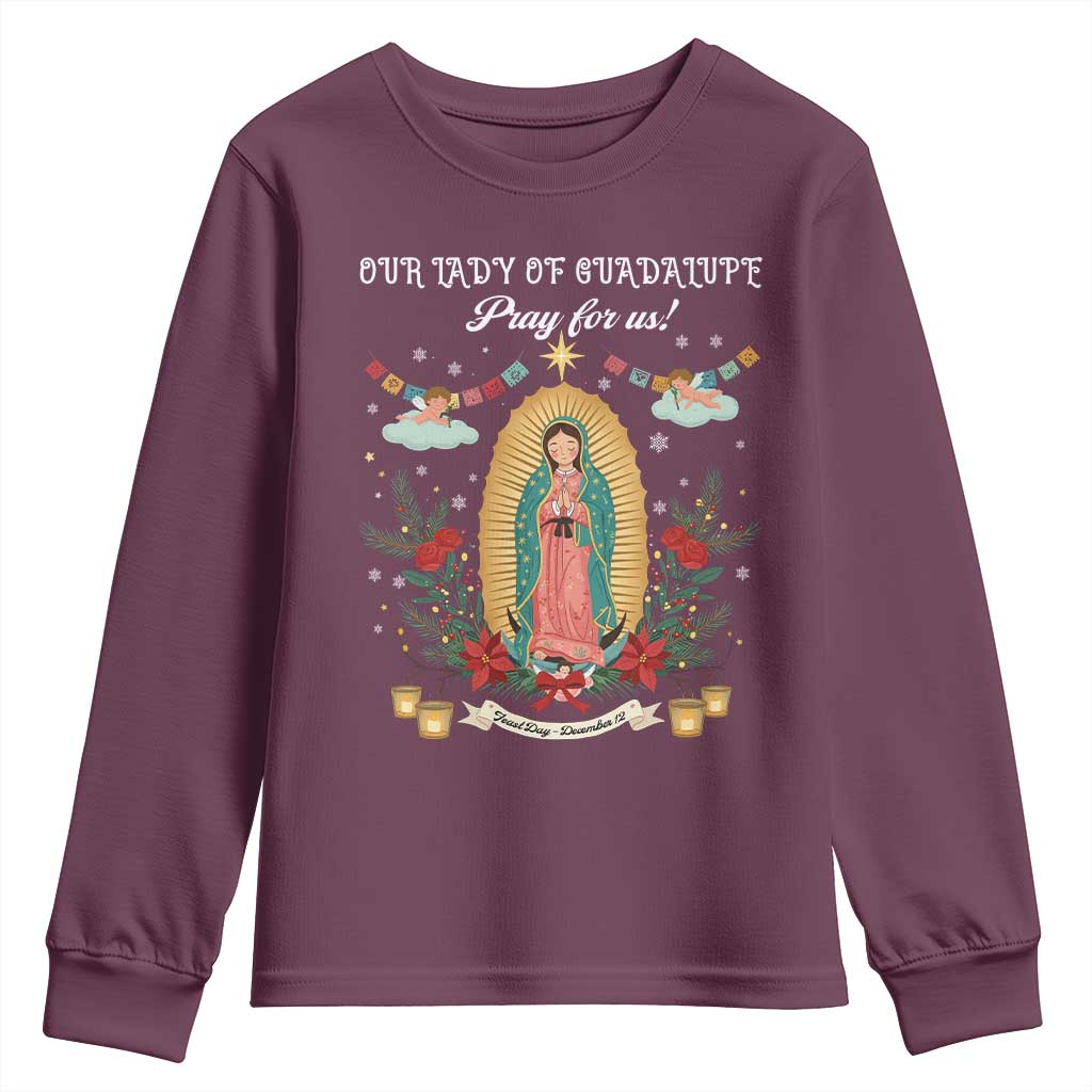 Virgin Mary Youth Sweatshirt Our Lady Of Guadalupe Pray For Us TS14 Maroon Print Your Wear