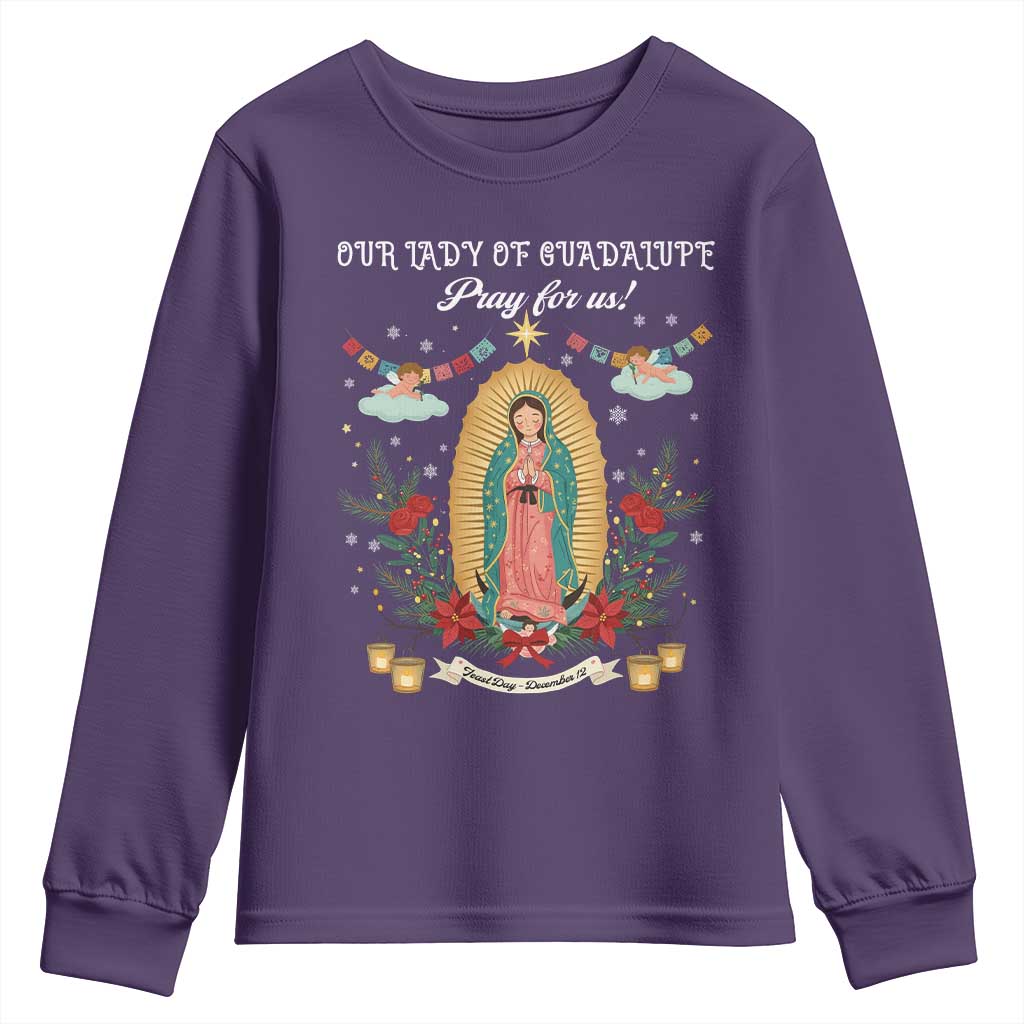 Virgin Mary Youth Sweatshirt Our Lady Of Guadalupe Pray For Us TS14 Purple Print Your Wear