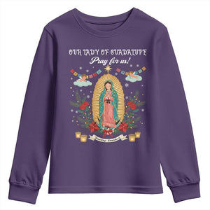 Virgin Mary Youth Sweatshirt Our Lady Of Guadalupe Pray For Us TS14 Purple Print Your Wear