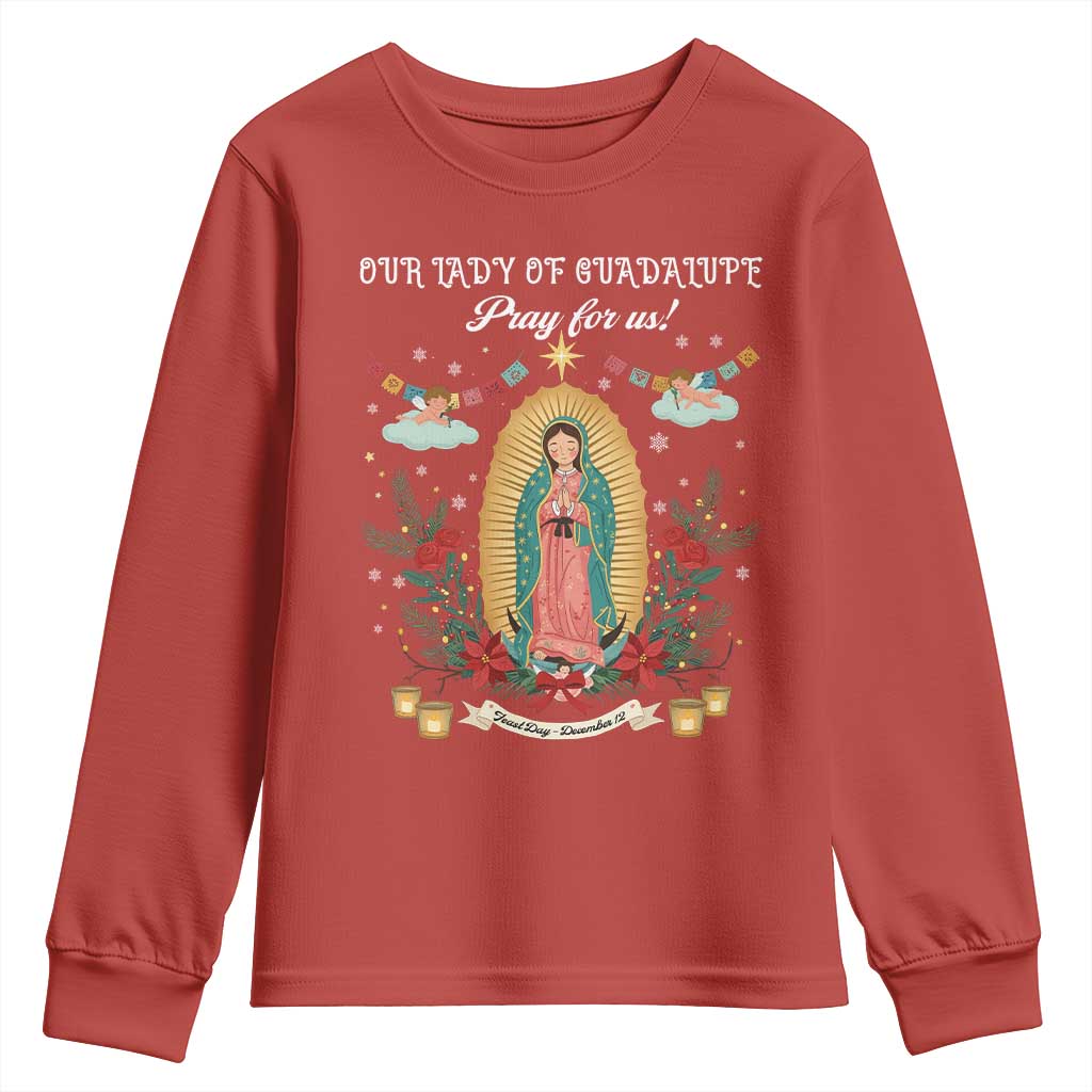 Virgin Mary Youth Sweatshirt Our Lady Of Guadalupe Pray For Us TS14 Red Print Your Wear