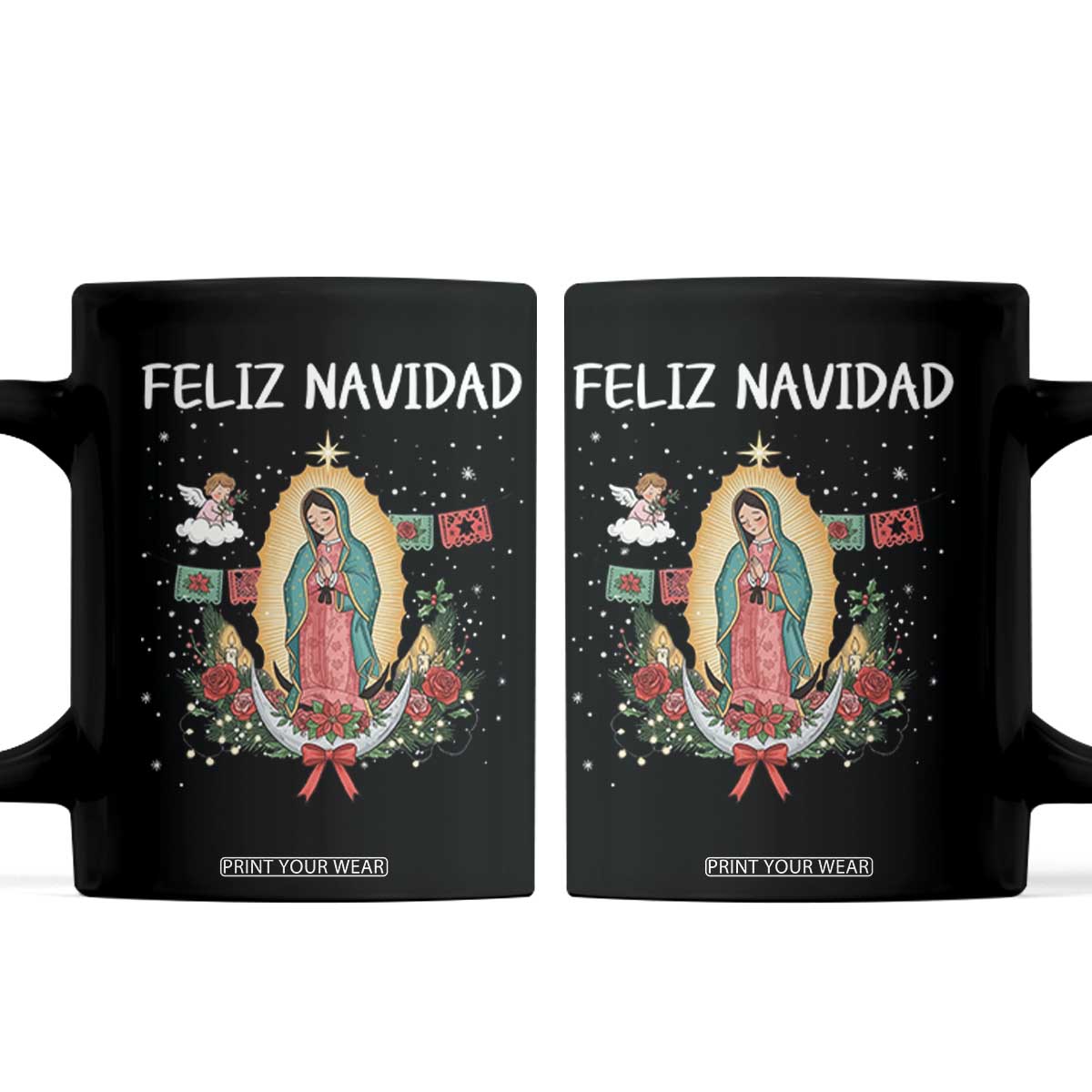 Our Lady of Guadalupe Christmas Coffee Mug Feliz Navidad TS14 Black Print Your Wear