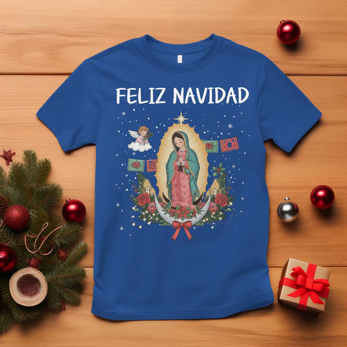 Our Lady of Guadalupe Christmas T Shirt Feliz Navidad TS14 Royal Blue Print Your Wear