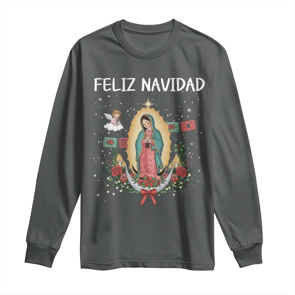 Our Lady of Guadalupe Christmas Long Sleeve Shirt Feliz Navidad TS14 Dark Heather Print Your Wear