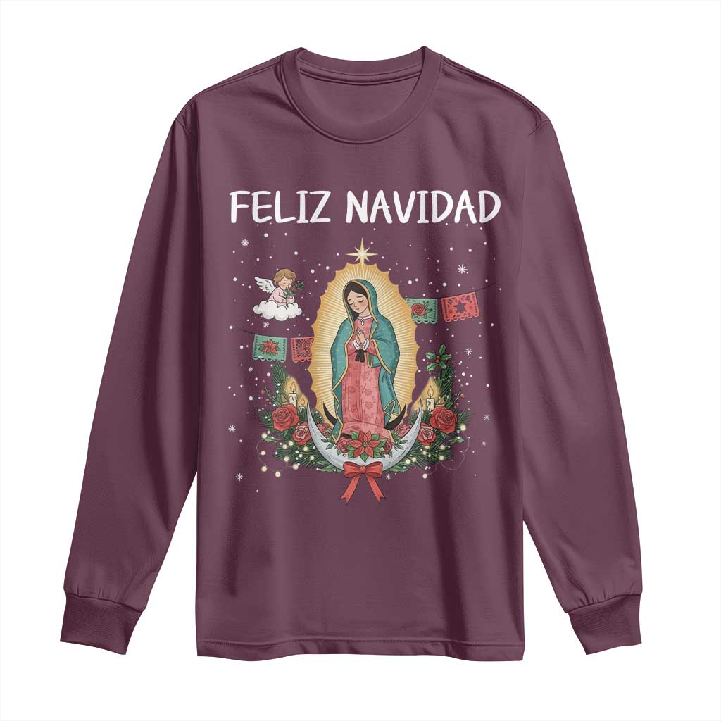 Our Lady of Guadalupe Christmas Long Sleeve Shirt Feliz Navidad TS14 Maroon Print Your Wear