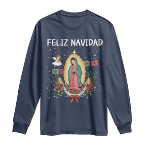 Our Lady of Guadalupe Christmas Long Sleeve Shirt Feliz Navidad TS14 Navy Print Your Wear