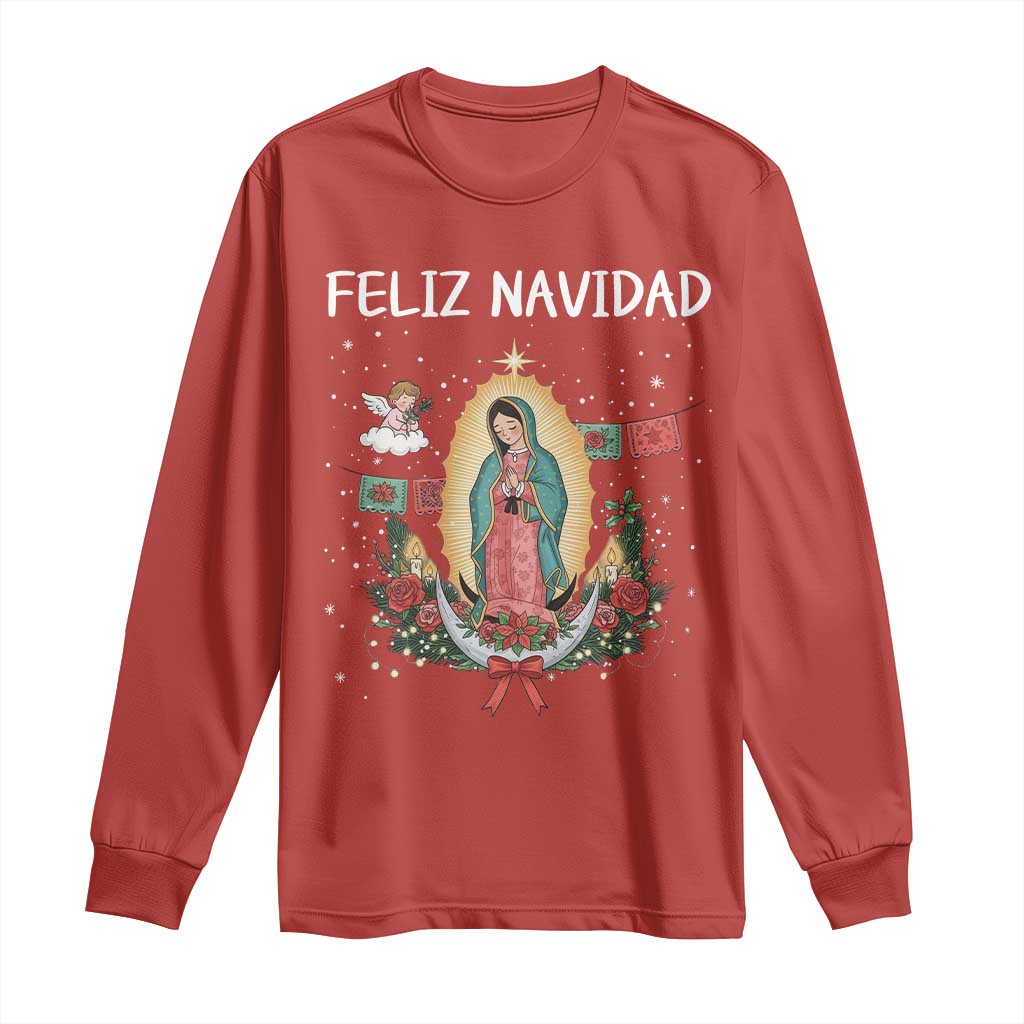 Our Lady of Guadalupe Christmas Long Sleeve Shirt Feliz Navidad TS14 Red Print Your Wear
