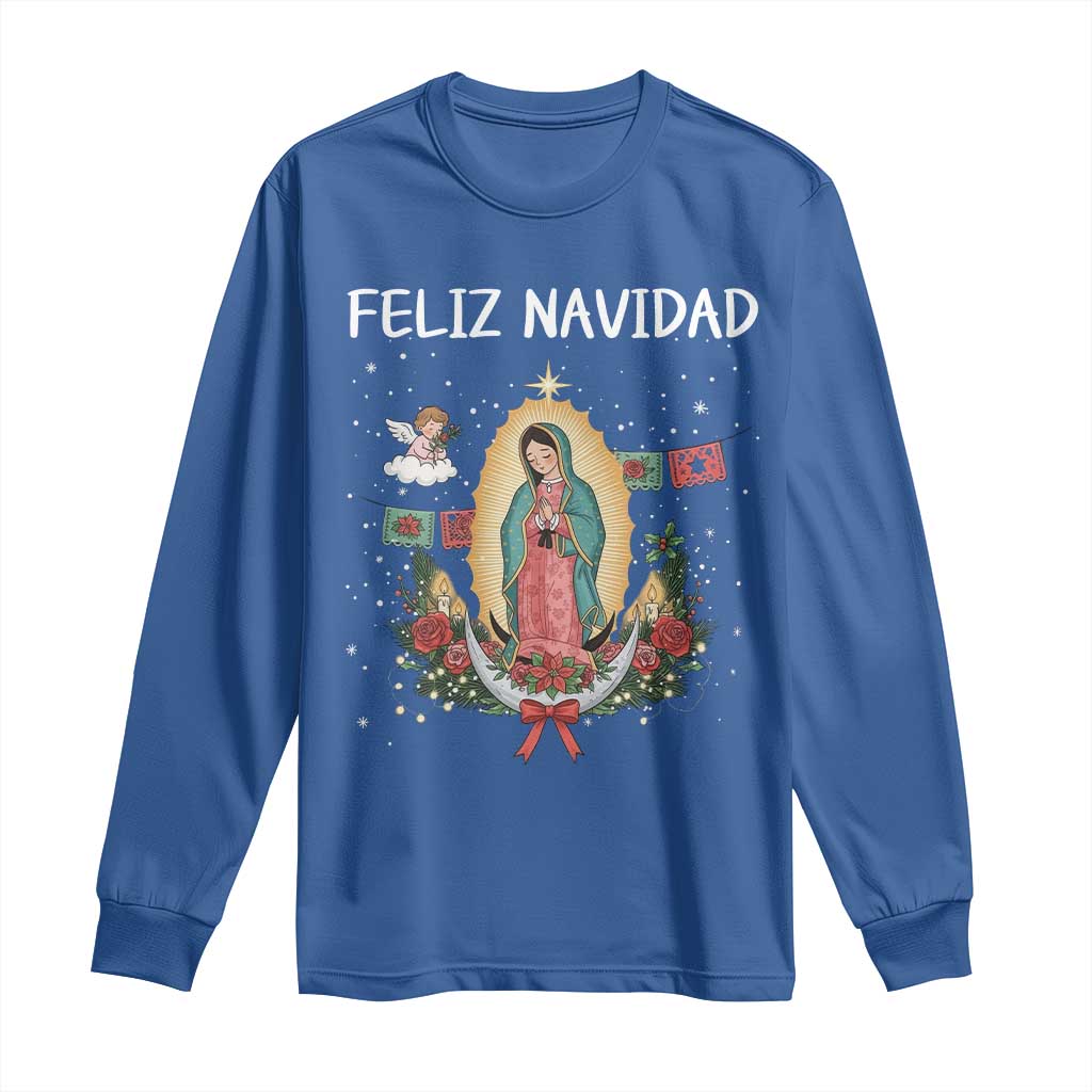 Our Lady of Guadalupe Christmas Long Sleeve Shirt Feliz Navidad TS14 Royal Blue Print Your Wear