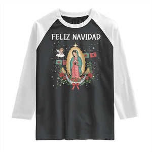 Our Lady of Guadalupe Christmas Raglan Shirt Feliz Navidad TS14 Black White Print Your Wear