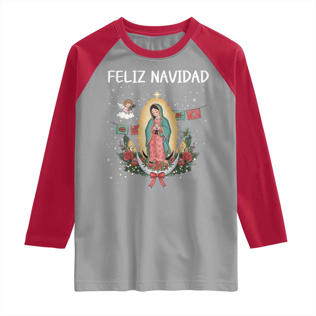 Our Lady of Guadalupe Christmas Raglan Shirt Feliz Navidad TS14 Sport Gray Red Print Your Wear