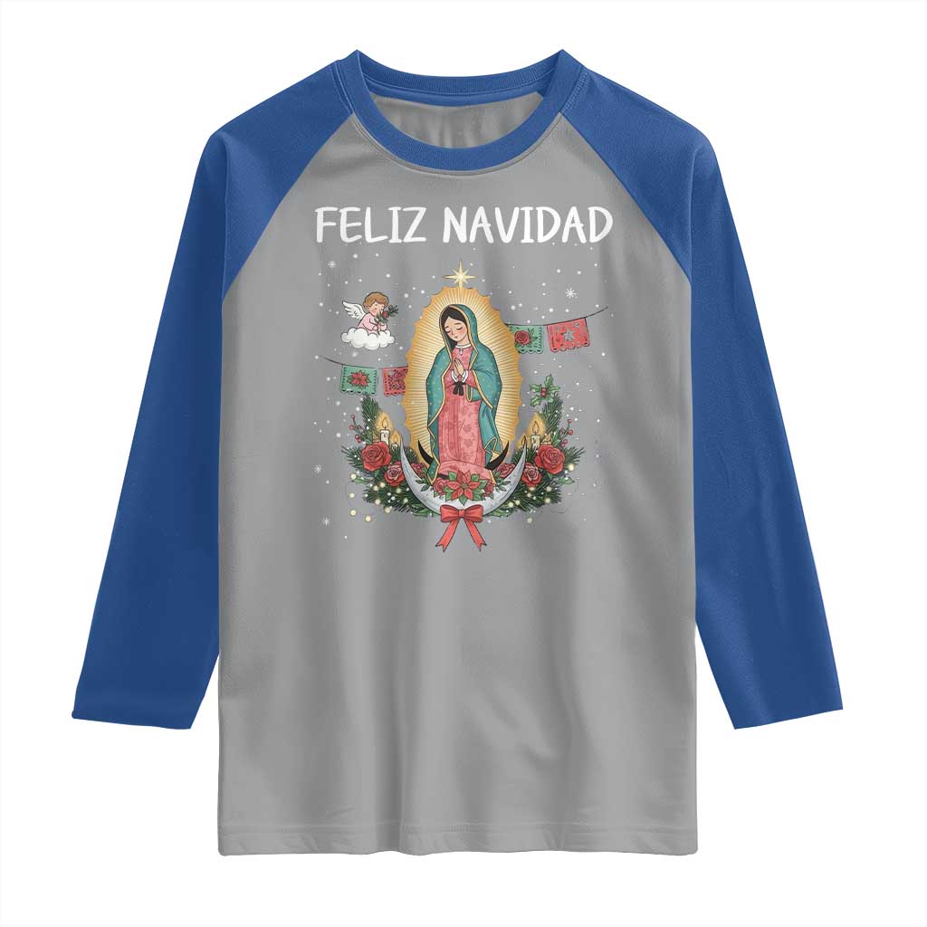 Our Lady of Guadalupe Christmas Raglan Shirt Feliz Navidad TS14 Sport Gray Royal Print Your Wear
