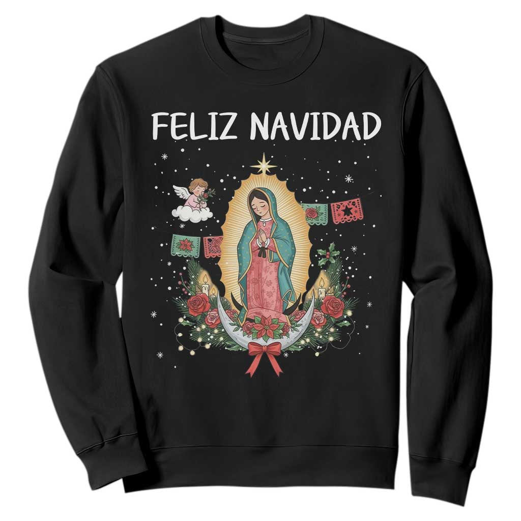 Our Lady of Guadalupe Christmas Sweatshirt Feliz Navidad TS14 Black Print Your Wear